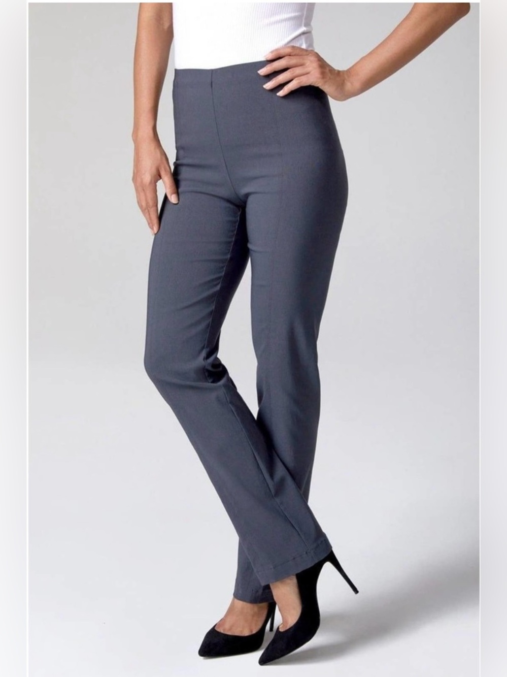 Franne Golde All Season Classic Pants Pull‎ Up Elastic Waist Charcoal 16
